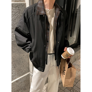 假两件飞行夹克男美拉德穿搭格纹拼接棒球服大码F326-P98128图片