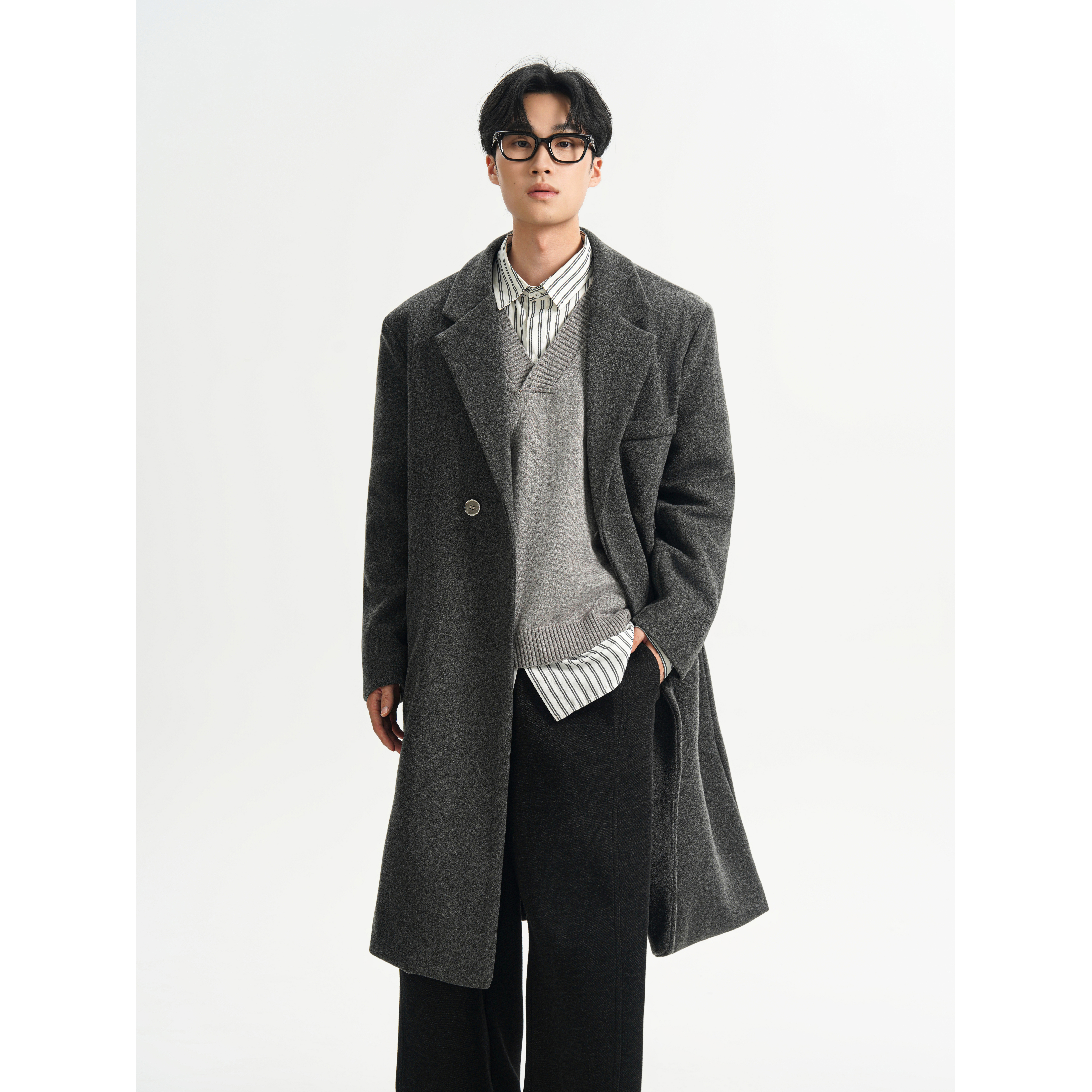 大衣男中长款秋冬加厚宽松过膝男士风衣韩版毛呢西装F699-P128，男装西服套装，电商A152