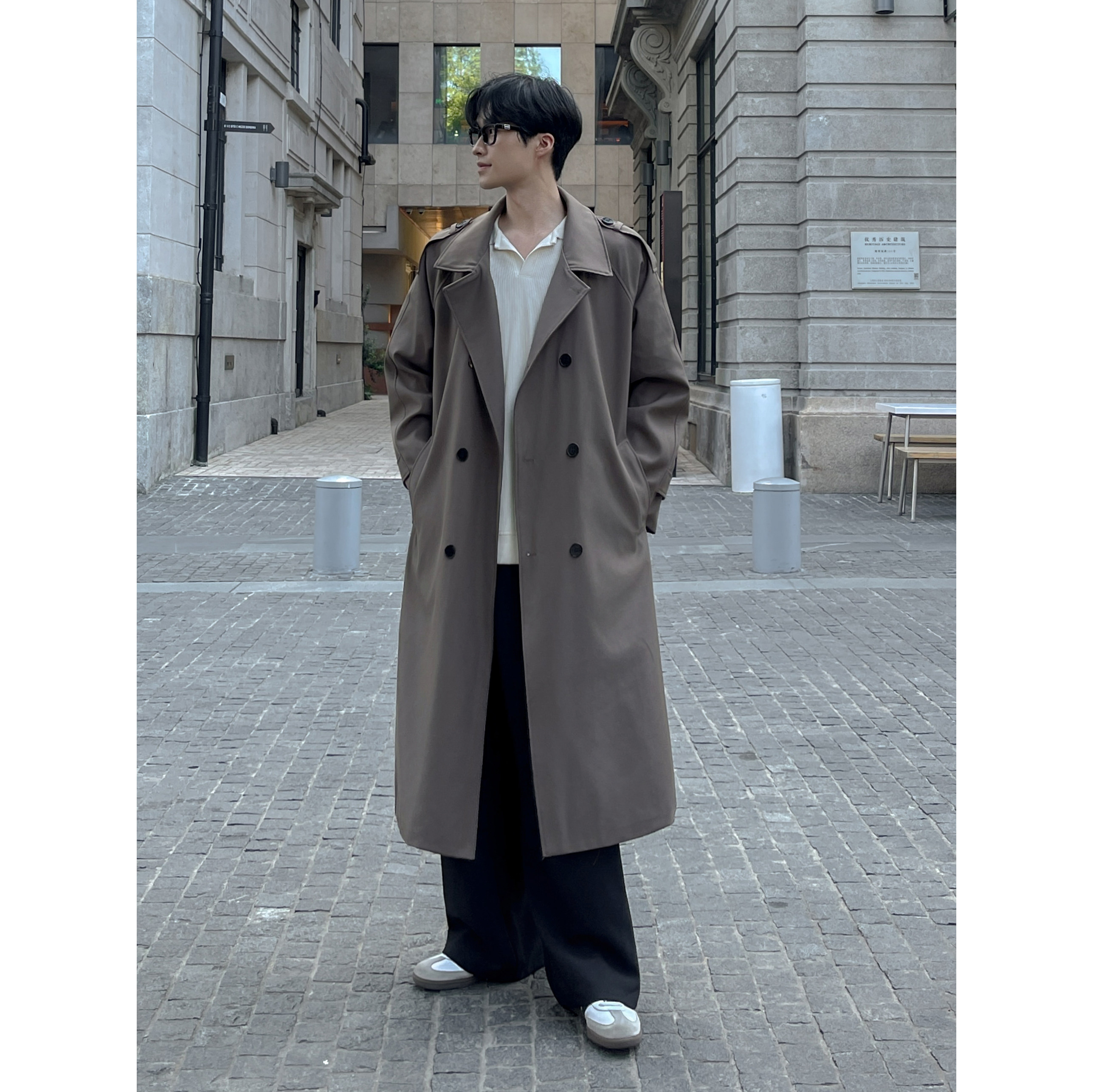 直播品质秋冬新款男士中长款风衣过膝风衣韩版韩系大衣F325-P118，男装风衣，电商A152