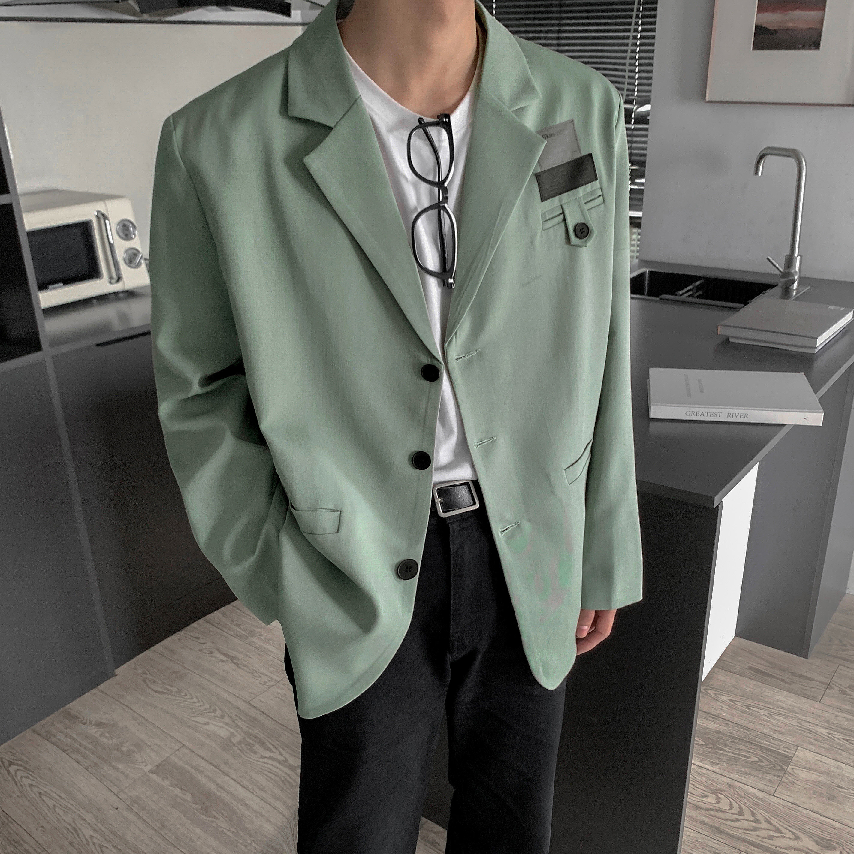 外套男高级感春秋休闲西装男潮牌痞帅英伦雅痞风垫肩西服F501-P95，男装西服套装，电商A152