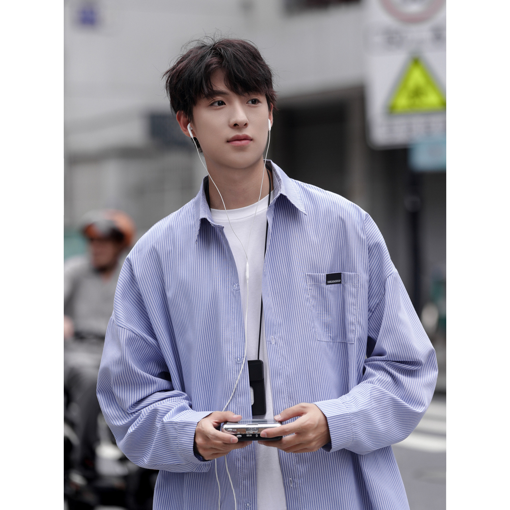 条纹长袖衬衫男衬衣港风男装休闲情侣春秋季外套大码CS113-P50