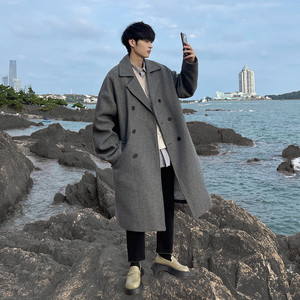 加厚毛呢大衣男2021潮流宽松ins韩版痞帅中长款呢子外套F36-P128图片