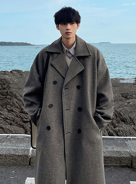 F36-特P100 现货得物品质秋冬中长款毛呢大衣男风衣外套宽松大码