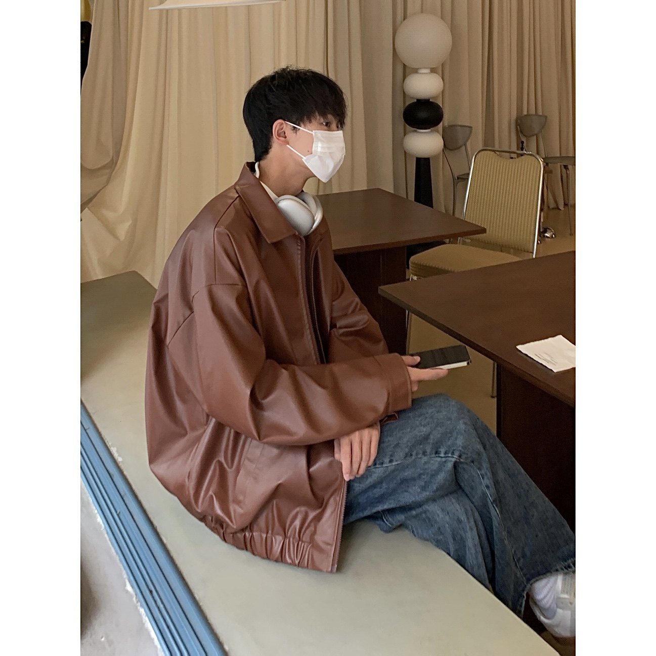 机车皮衣男炸街痞帅大码胖子外套oversize宽松韩版皮夹克PY12-P95