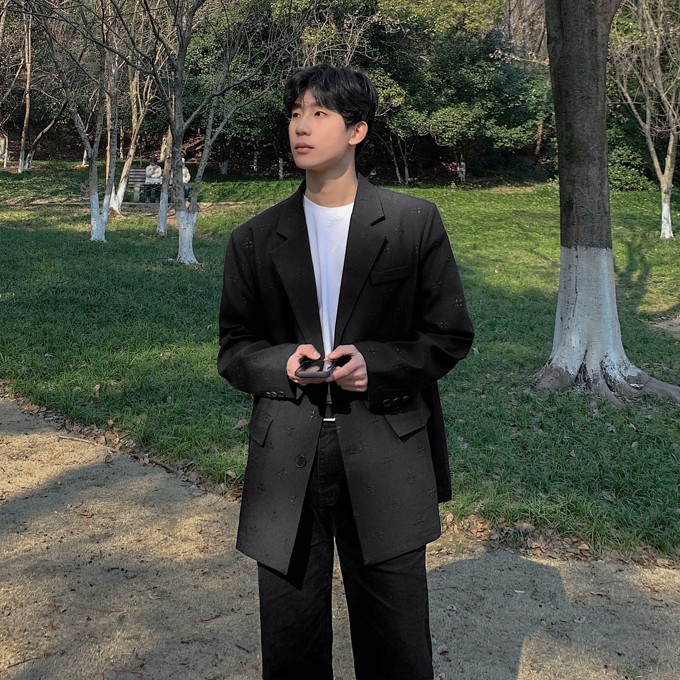 高级感西装外套男春秋垫肩oversize黑色休闲小西服F505-P110,男装西服套装,电商A152