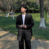 高级感西装外套男春秋垫肩oversize黑色休闲小西服F505-P110，男装西服套装，电商A152