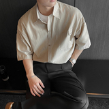 直播款夏季男士短袖条纹衬衫韩版港风大码衬衣免烫CS209-P58控78，男装T恤，电商A152