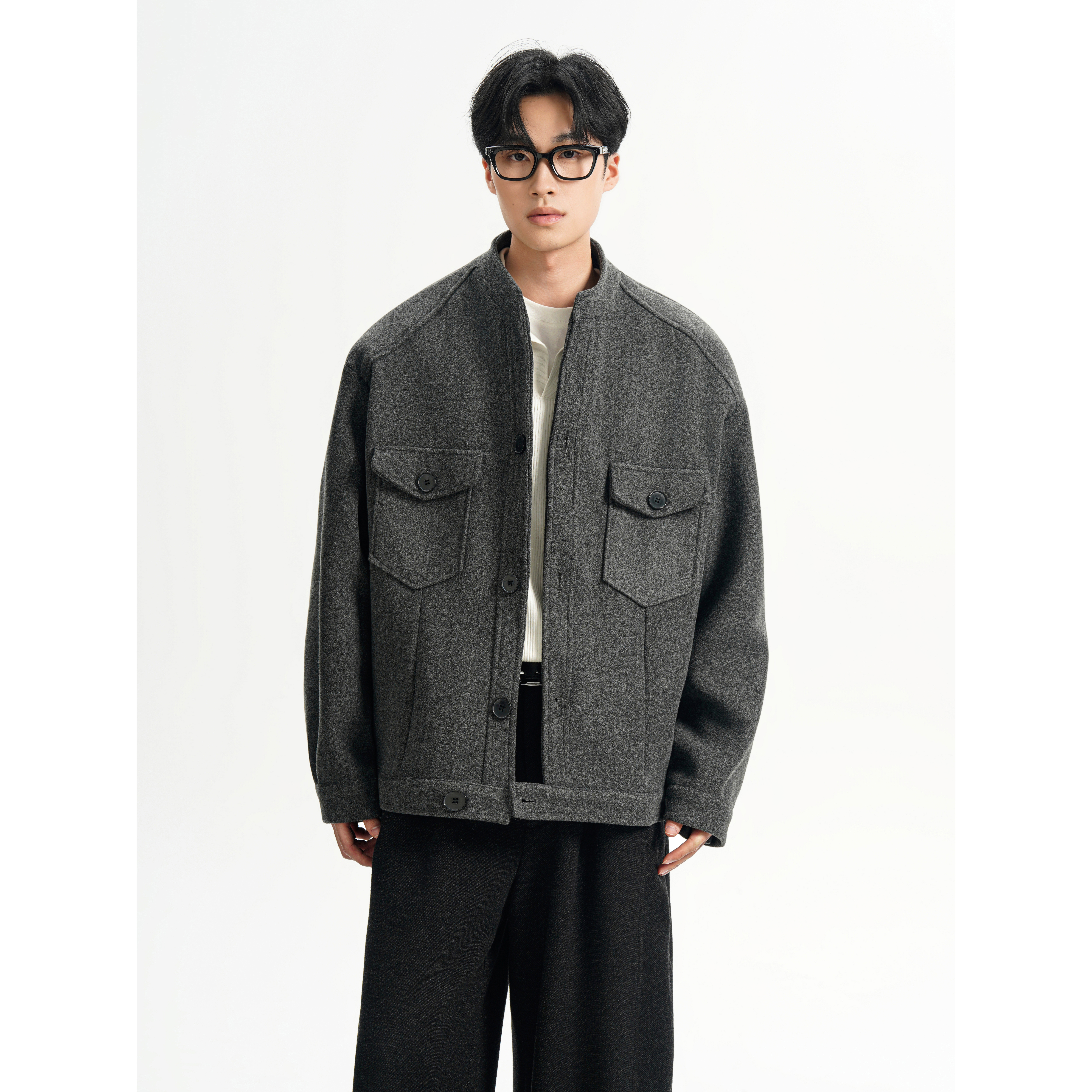 秋冬季痞帅立领毛呢夹克男宽松高级感大衣呢子外套男潮F398-P108，男装夹克，电商A152