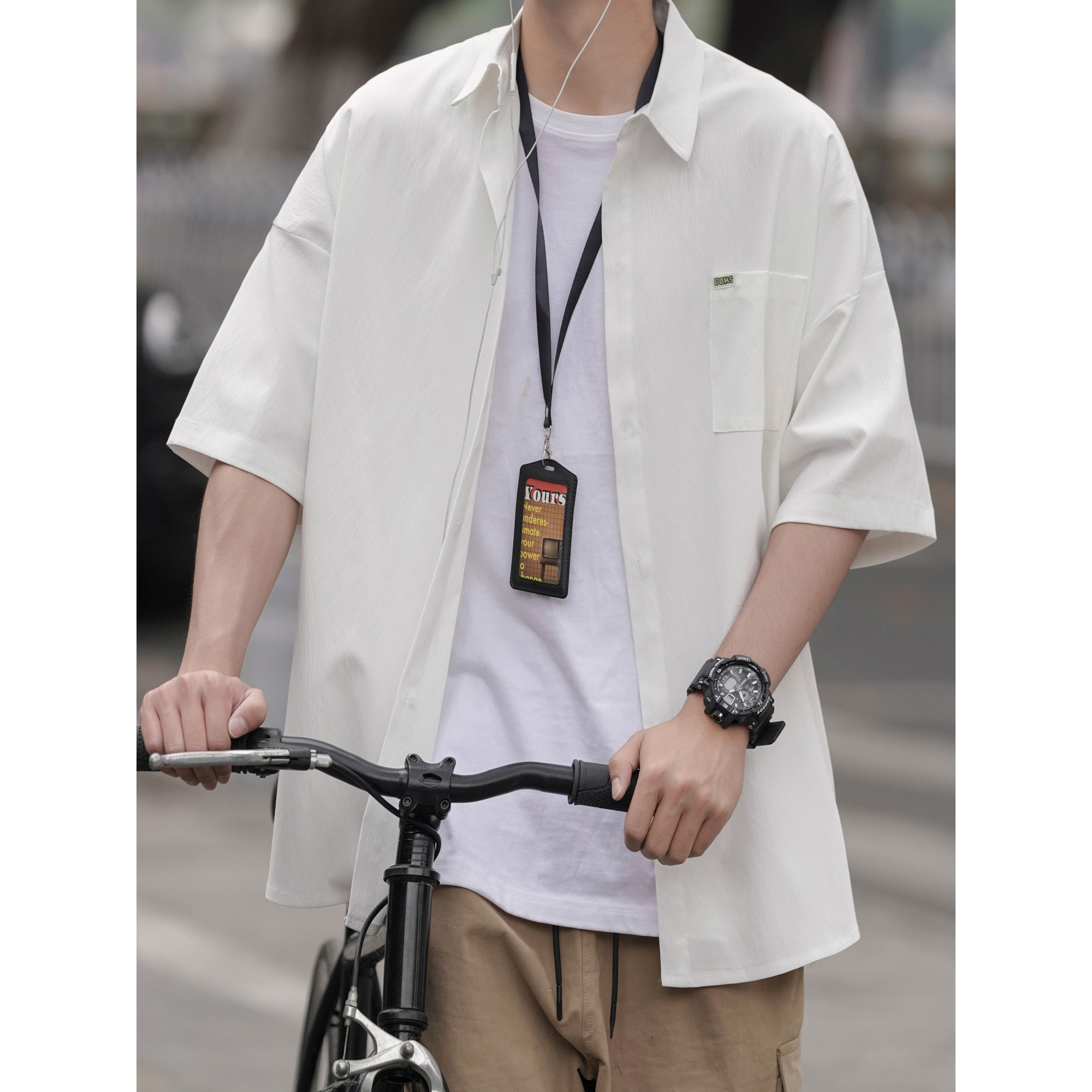 直播款M-5XL高品质男生短袖衬衫宽松港风CS106-特P4058，男装T恤，电商A152