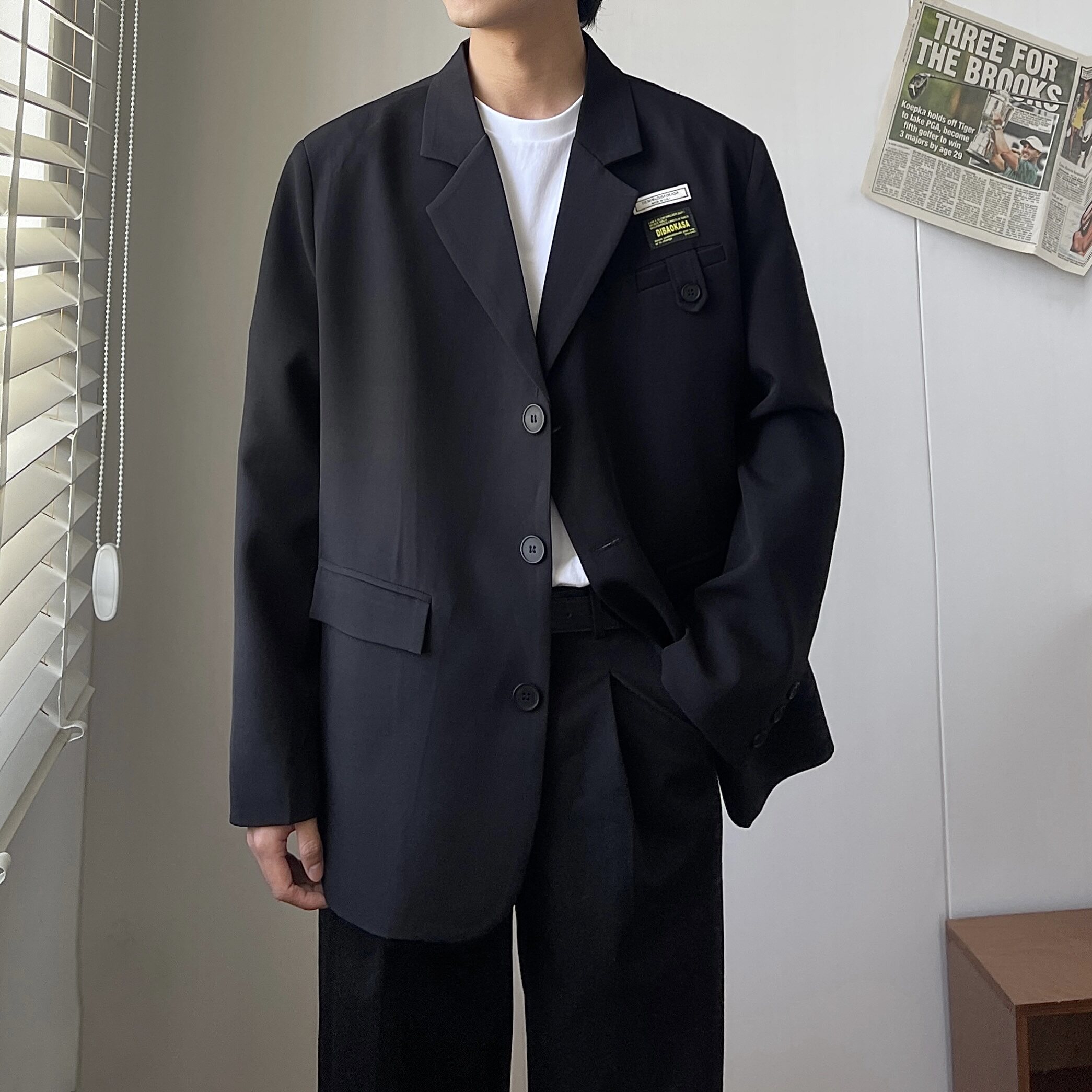 抖音品质2025新款垫肩小西装男宽松帅气百搭西服大码XF107-P95,男装西服套装,电商A152
