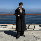 深灰色韩系正肩毛呢大衣男款秋冬季中长款高个子气质呢子风衣外套，男装风衣，电商A152