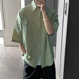 现货直播款夏季男士条纹短袖衬衫韩版港风大码衬衣CS209-P58控78，男装T恤，电商A152