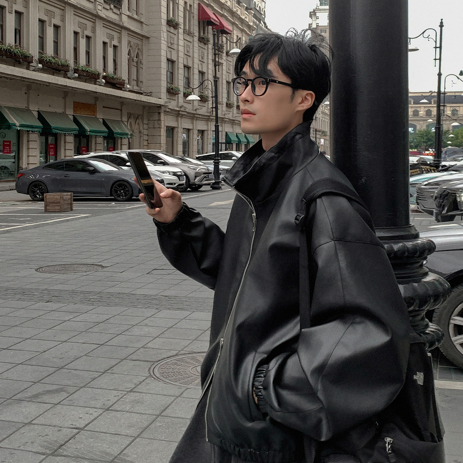oversize秋宽松痞帅外套男美式复古炸街机车夹克皮衣PY28-P98,男装夹克,电商A152