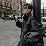 oversize秋宽松痞帅外套男美式复古炸街机车夹克皮衣PY28-P98，男装夹克，电商A152
