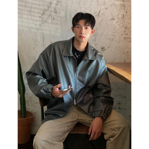 美式复古PU皮外套男女潮牌街头宽松翻领休闲机车皮衣夹克PY13-P95图片