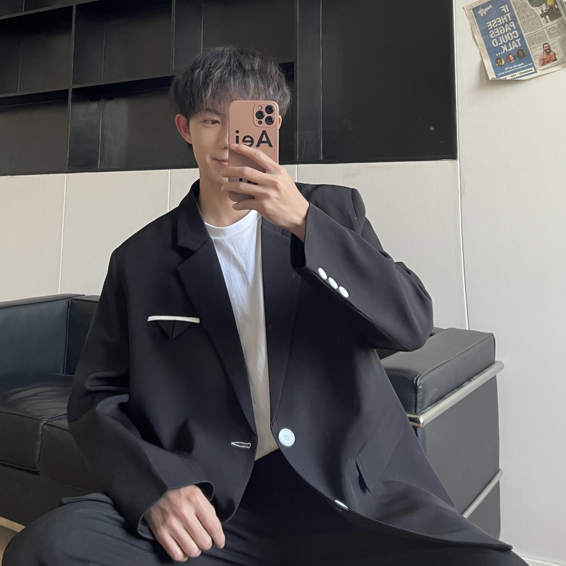 春秋季韩版小西装外套黑色oversize痞帅潮男士休闲西服XF131-P95,男装西服套装,电商A152