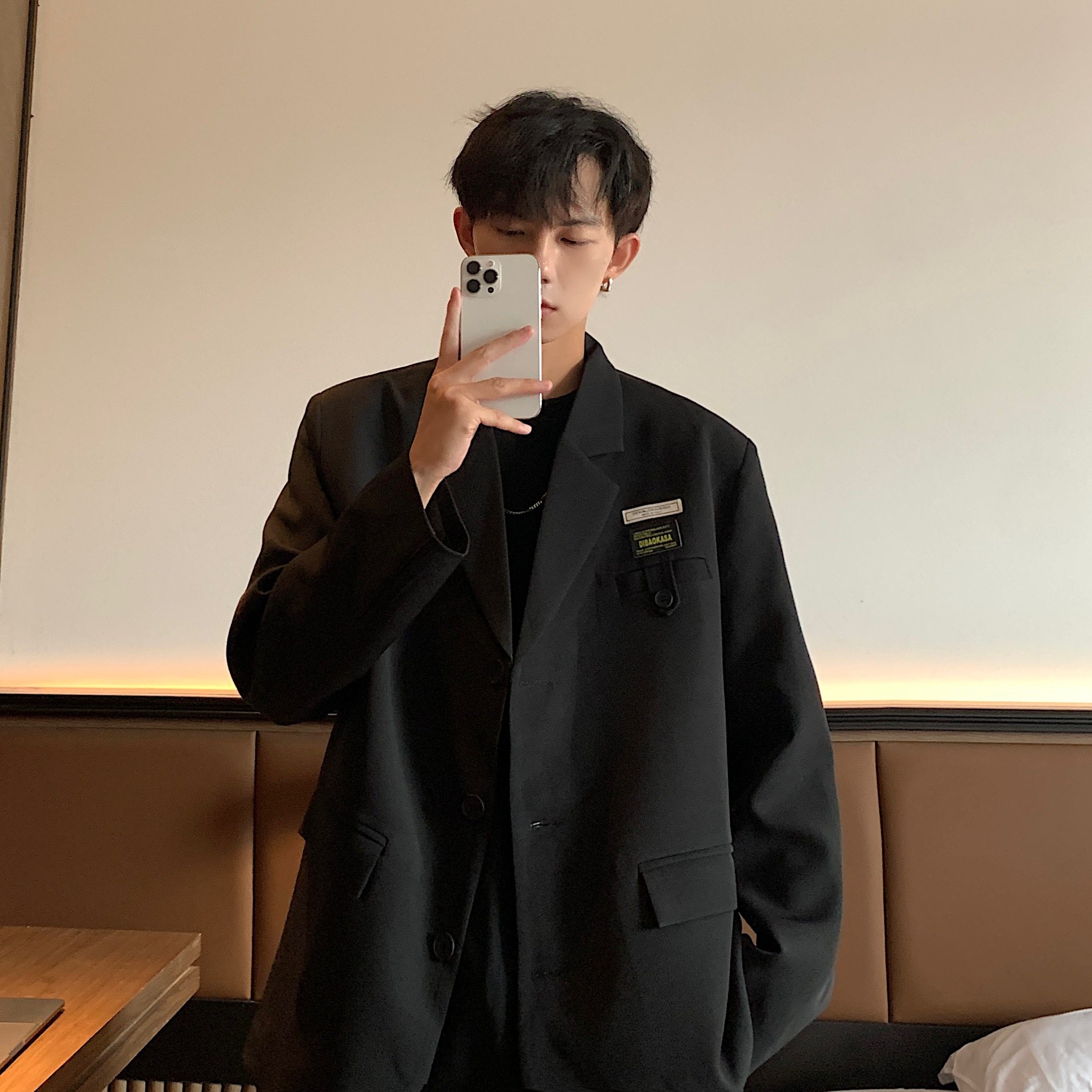 秋高级感炸街男装ins痞帅西服男休闲小西装外套oversizeF107-P95,男装西服套装,电商A152