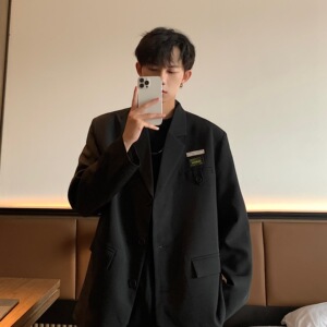 秋高级感炸街男装ins痞帅西服男休闲小西装外套oversizeF107-P95图片