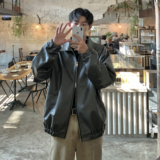 美式复古PU皮外套男女潮牌街头宽松翻领休闲机车皮衣夹克PY13-P95，男装夹克，电商A152