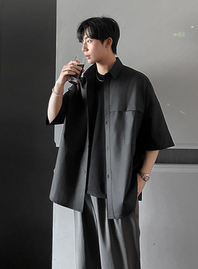 韩版纯色百搭短袖衬衫男基础简约宽松休闲半袖衬衣潮CS202-P48