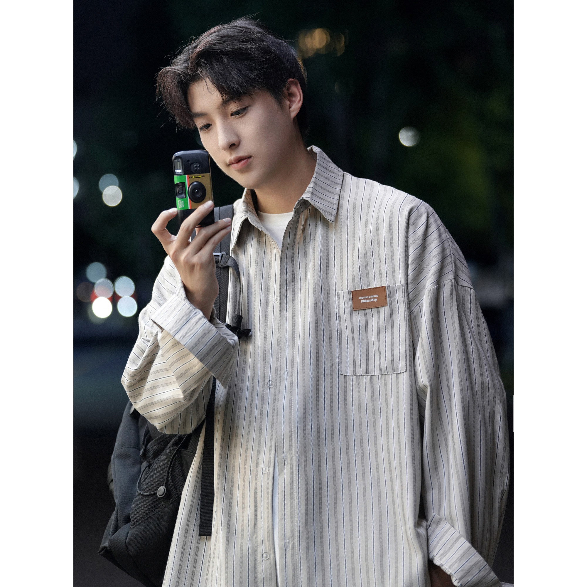 条纹衬衫长袖男秋季寸衣设计感上衣外套潮潮流港风衬衣CS112-P50图片