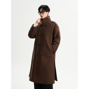 抖音  男生中长款毛呢大衣过膝风衣双排扣F395-P138图片