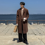 冬季韩版中长款毛呢大衣休闲宽松呢子风衣外套男西装F392-P128，男装风衣，电商A152