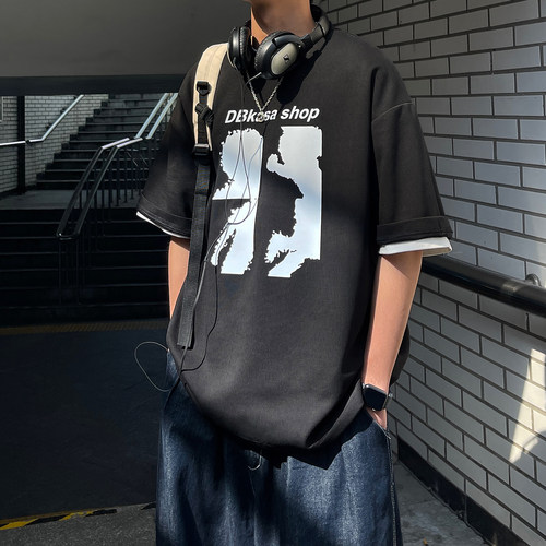 260克 T82*P38 直播款23春夏男生宽松大码印花短袖t恤M-5XL