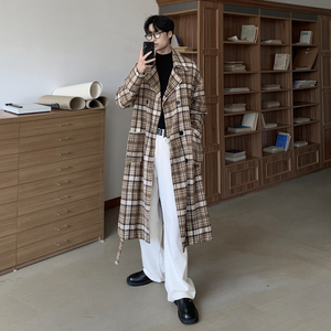直播品质 高级感男生中长款毛呢大衣格子风衣加厚韩版F363-P148，男装风衣，电商A152