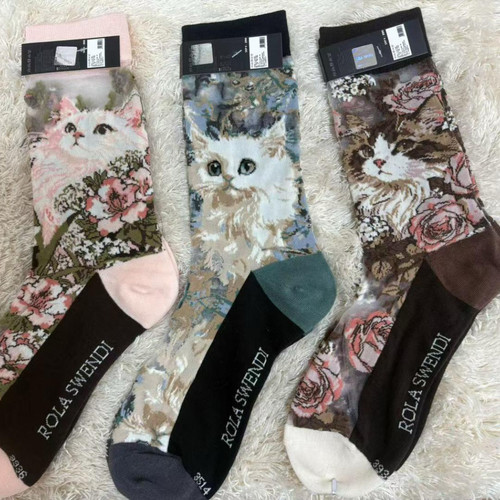 一】Rola罗拉夏款动物猫咪老虎兔子中筒玻璃水晶丝袜子个人闲置