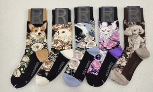 【Rola罗拉八】法国进口花卉猫咪老虎豹兔子四季中筒95.2%棉袜子