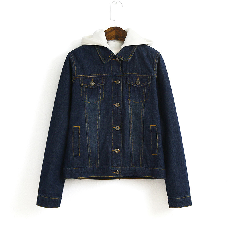 外贸原单秋冬韩国东大门牛仔连帽外套女两件套 可拆卸 一衣三穿