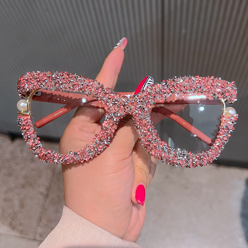 欧美复古大框珍珠镶钻太阳镜时尚女高级感网红个性墨镜防蓝光眼镜