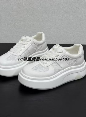25夏新新款白色羊皮+蕾丝网布5厘米厚底轻盈灵动透气休闲鞋小白鞋