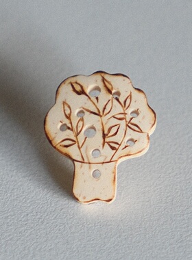 约25mmx20mm一颗价德国JIM自然底色童话感大树造型椰壳材质纽扣