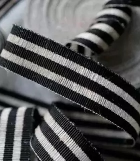 长度见选项25mm宽价英国Textile Garden黑色亚麻色条纹罗缎织带