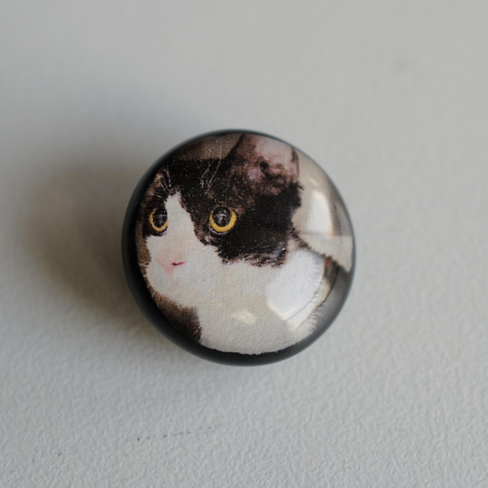 23mm一颗价 德国JIM奶牛猫玖玖头像图案树脂浅半球纽扣