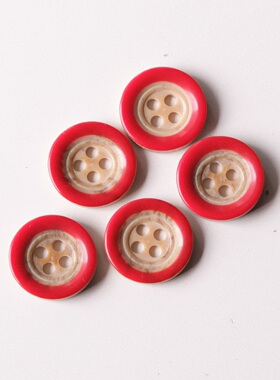 5颗价格 15mm德国JIM聚酯纤维材质鲜红色凸边纽扣