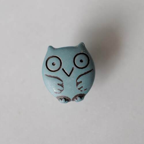 松石蓝微笑猫头鹰纽扣