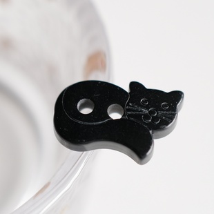 小猫造型纽扣 12mm高18mm宽一颗价格德国JIM树脂材质黑色蜷卧