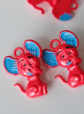 26mm×19mm一颗价德国VINTAGE蓝色耳朵的生动立体红色老鼠纽扣