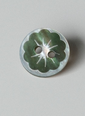 13mm一颗价英国Textile Garden暗绿色雪绒花纹理贝壳纽扣