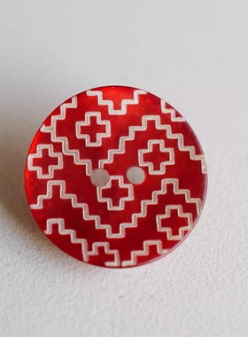 23mm一颗价英国Textile Garden缎面光泽亮红色镭射白纹理贝壳纽扣