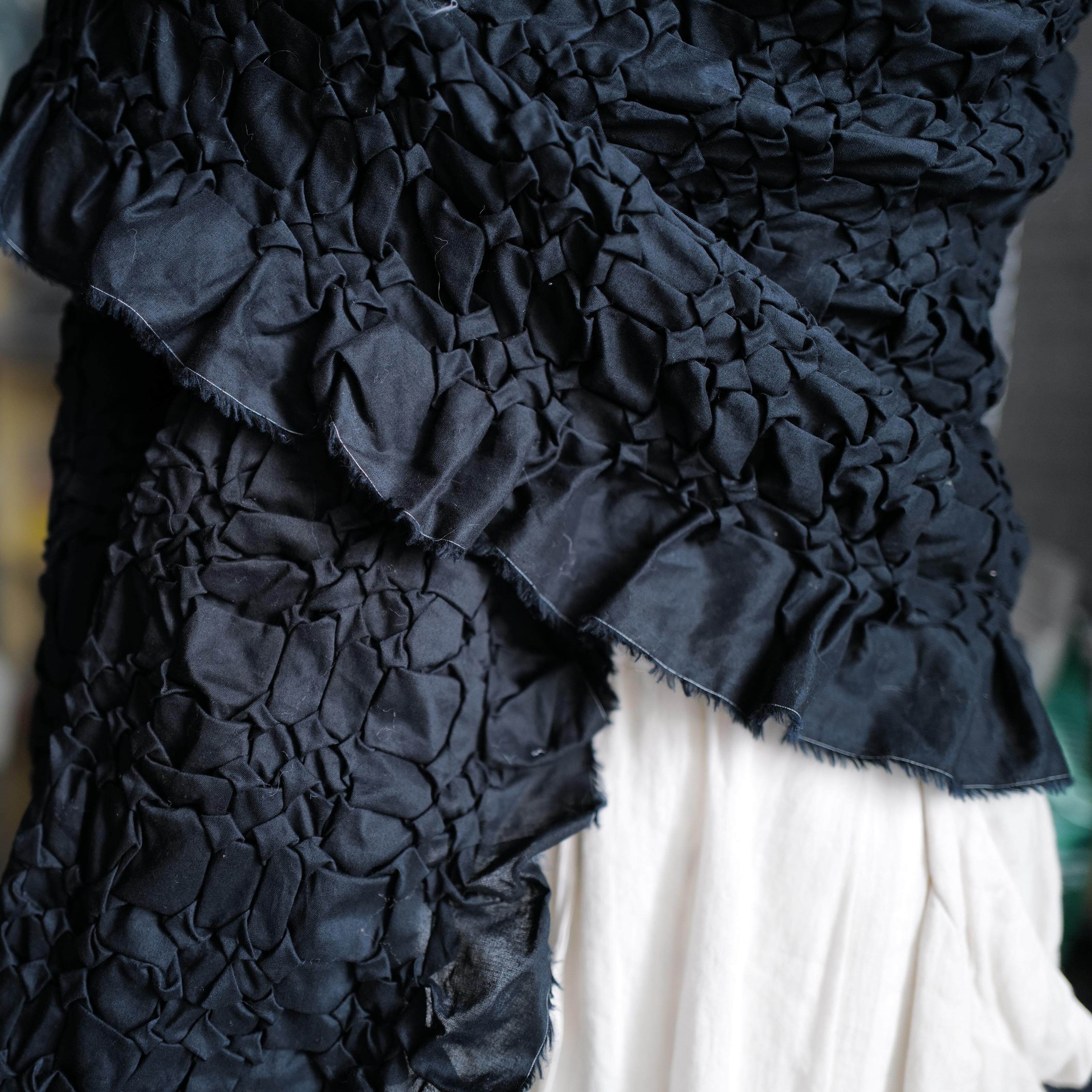 70cm宽黑色手工缩褶棉布