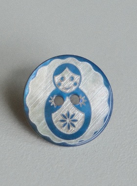 18mm一颗价德国JIM马氏贝蓝色镭射俄罗斯套娃图案纽扣