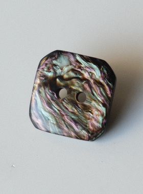 尝鲜价17mm一颗价英国Textile Garden紫绿色流动纹理黑底方形纽扣