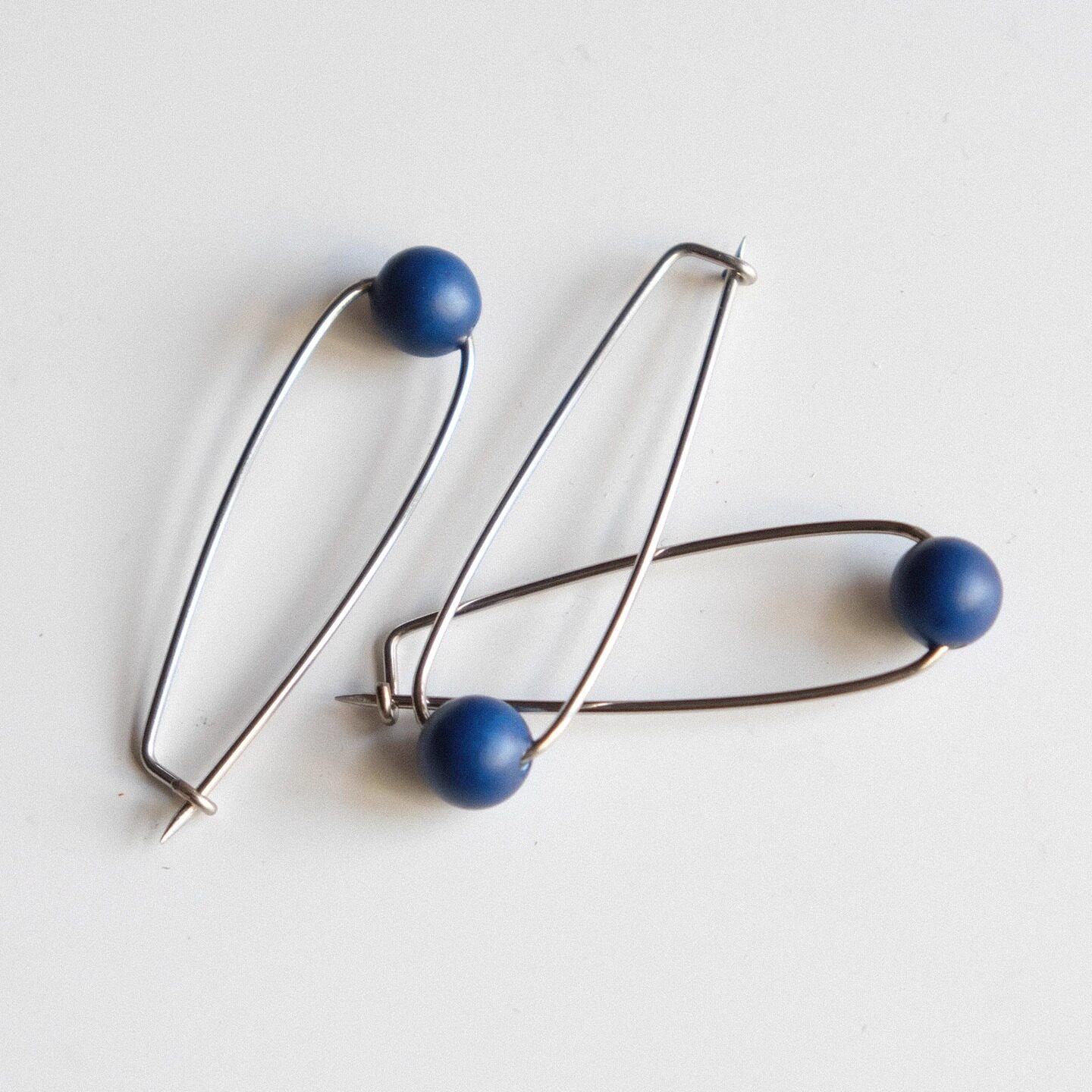 61mmx16mm一枚价德国JIM蓝色树脂球形装饰银色金属别针