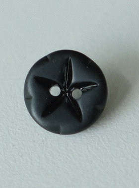 13mm多一颗价德国六七十年代天鹅绒黑色光泽星星浮雕玻璃纽扣