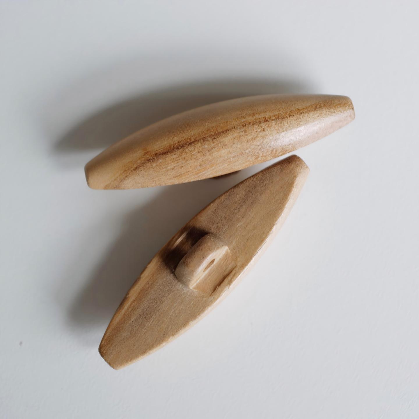 46mm&times;14mm1颗价英国Textile Garden自然纹理橄榄木长纺锤形纽扣
