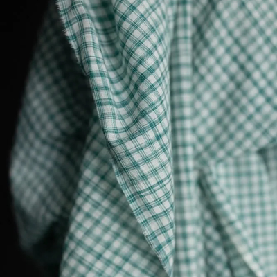 马利绿格纹手织棉布125cm宽